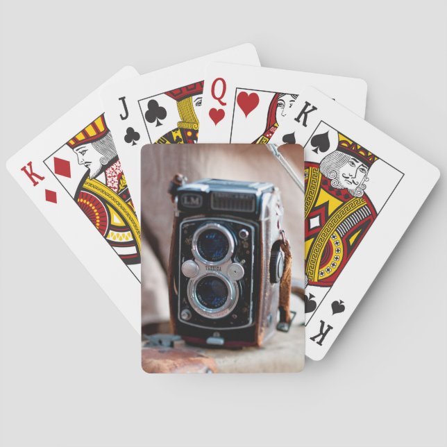 Close-up of an antique camera playing cards (Back)