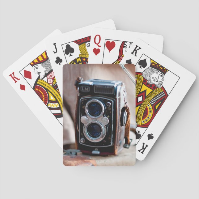 Close-up of an antique camera playing cards (Back)