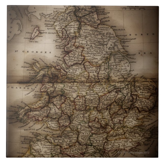 Close up of antique map of England Tile (Front)