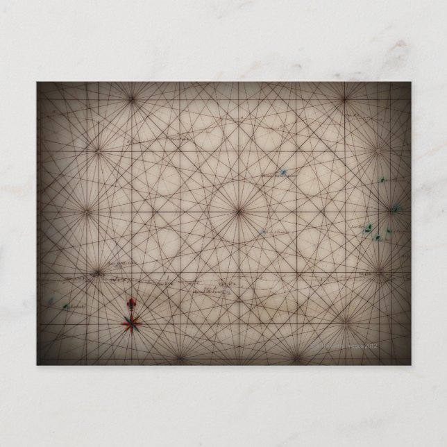 Close up of antique map postcard (Front)