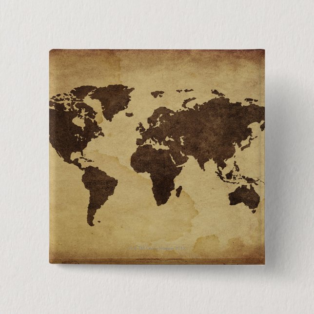Close up of antique world map 3 15 cm square badge (Front)