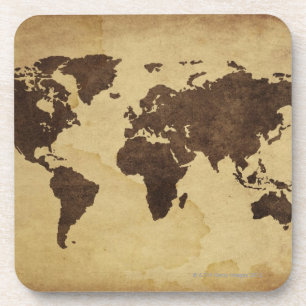 Close up of antique world map 3 coaster