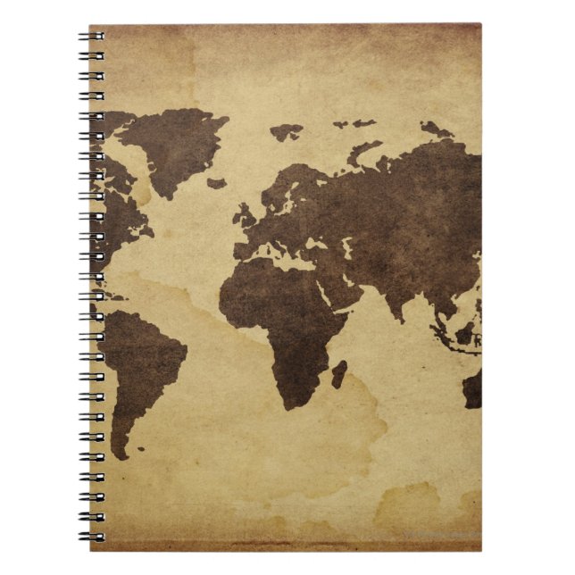 Close up of antique world map 3 notebook (Front)