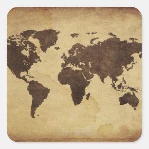 Close up of antique world map 3 square sticker