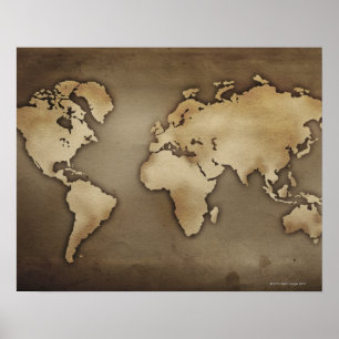 Close up of antique world map 4 poster