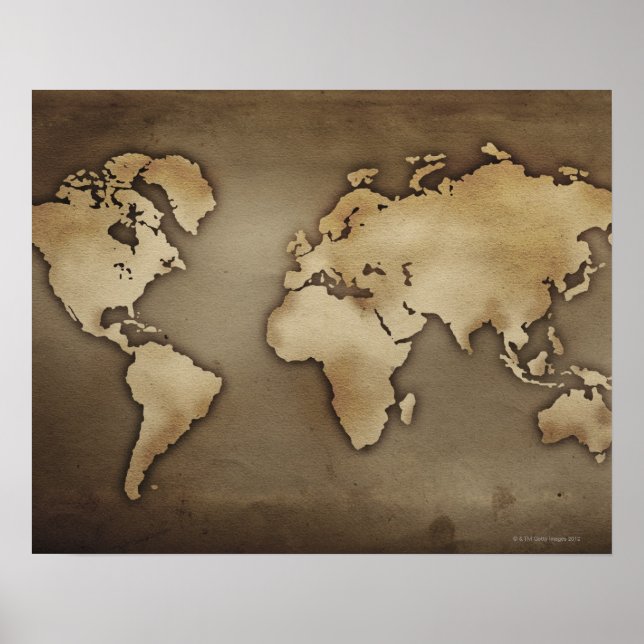 Close up of antique world map 4 poster (Front)