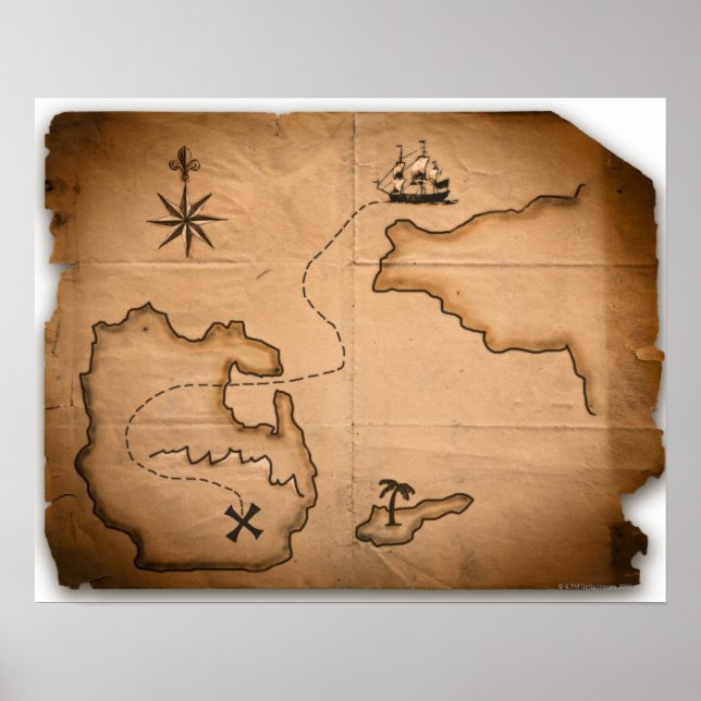 Close up of antique world map with ship route poster (Front)