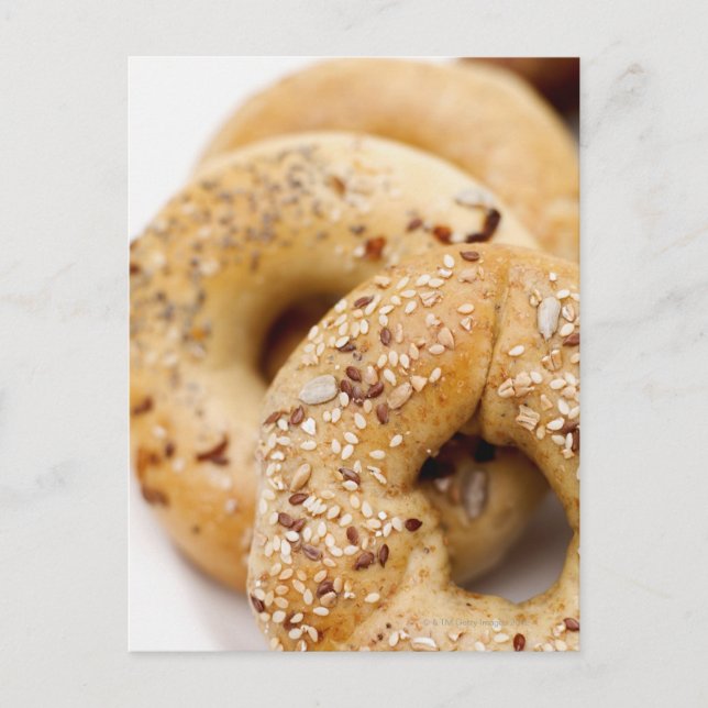 Close-up of assorted bagels on a plate postcard (Front)