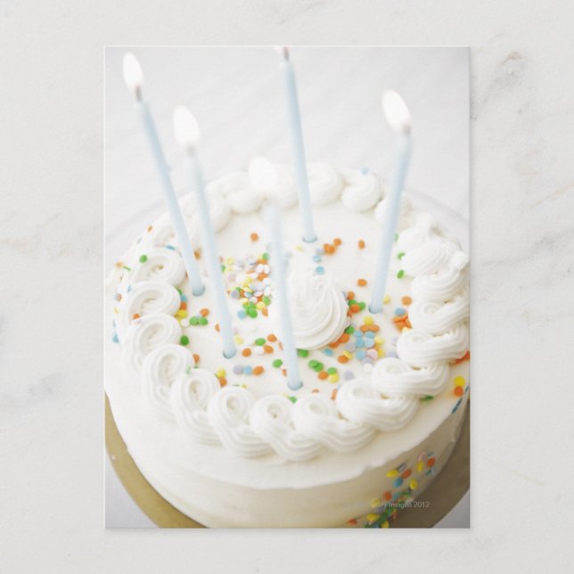 Close up of birthday cake with birthday candles postcard (Front)
