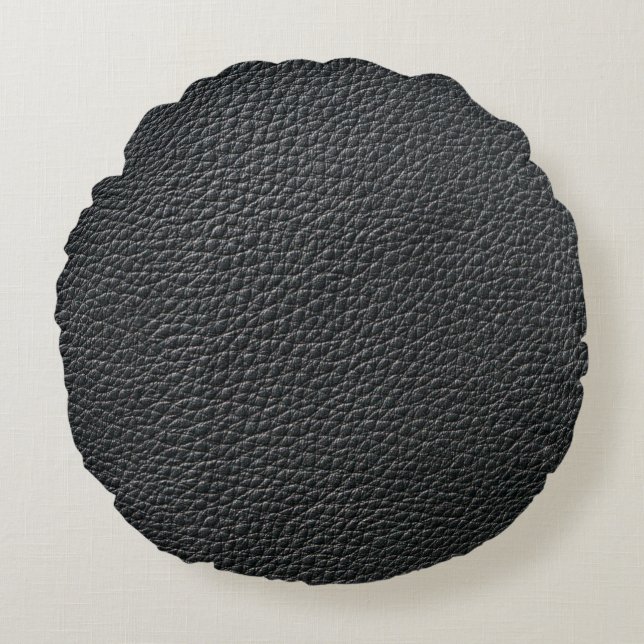 Close up of black leather texture and backgroundle round cushion (Front)