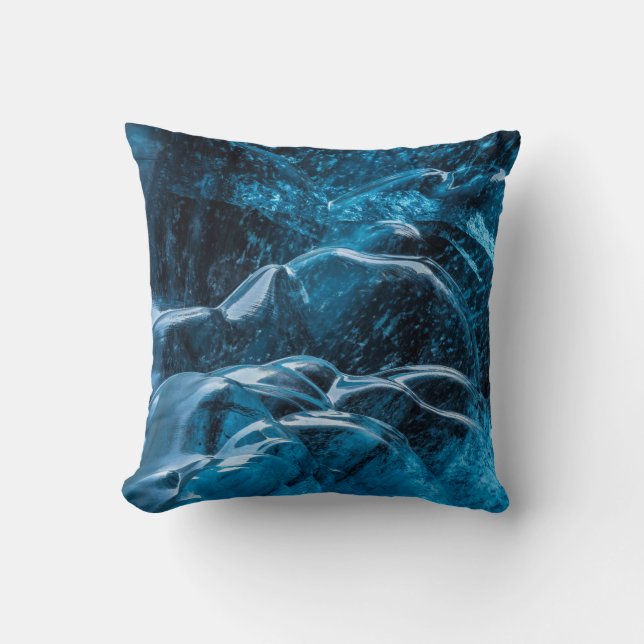 Close Up Of Blue Ice Walls Cushion (Front)