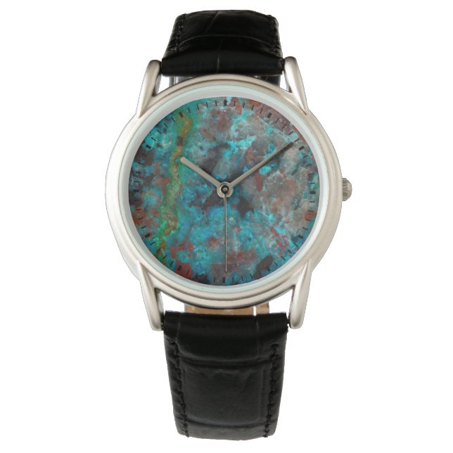 Close up of blue Shattuckite Watch (Front)