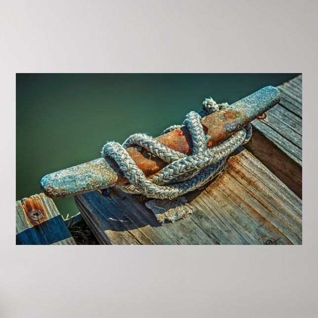Close-up of boat cleat and rope poster (Front)