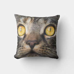 Close-up of Cat with Yellow Eyes Cushion