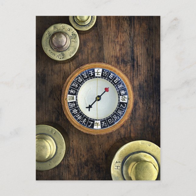 Close Up Of Chinese Compass And Gold Weights Postcard (Front)
