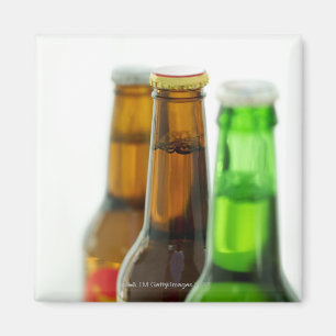 close-up of coloured bottles of beer magnet