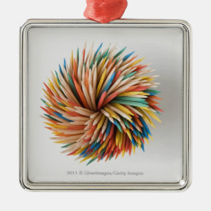 Close-up of coloured pencils metal ornament