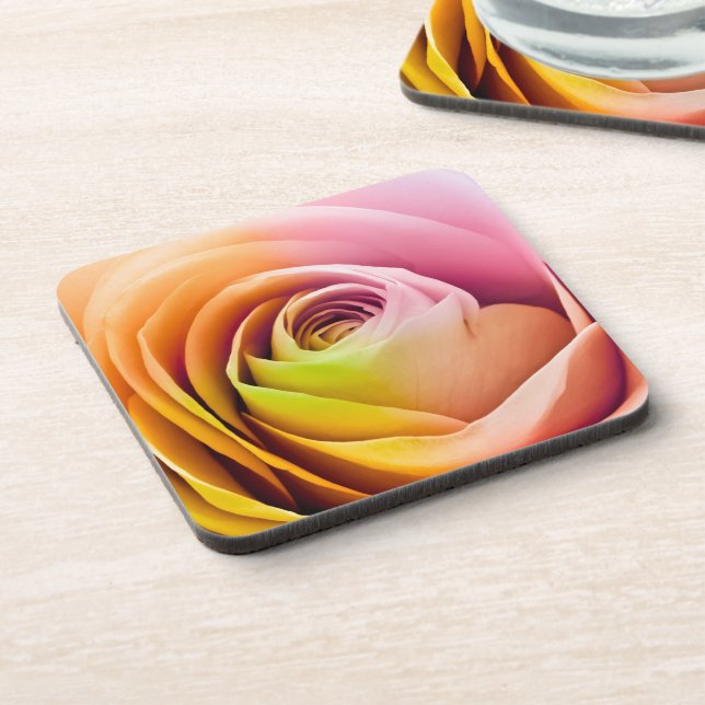 Close up of Colourful Rose Petals Coaster (Left Side)