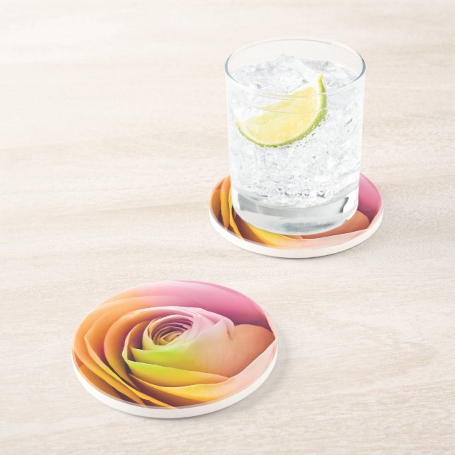 Close up of Colourful Rose Petals Coaster (Side)