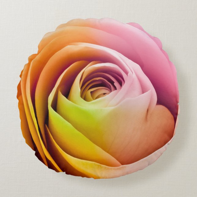 Close up of Colourful Rose Petals Round Cushion (Front)