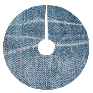 Close-Up of Denim Cloth. Brushed Polyester Tree Skirt
