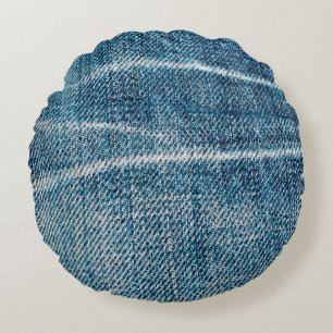 close-up of denim cloth round cushion