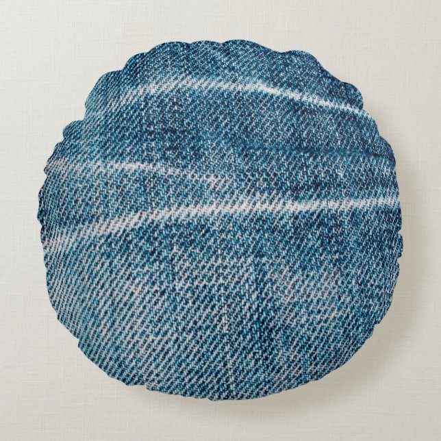 close-up of denim cloth round cushion (Front)