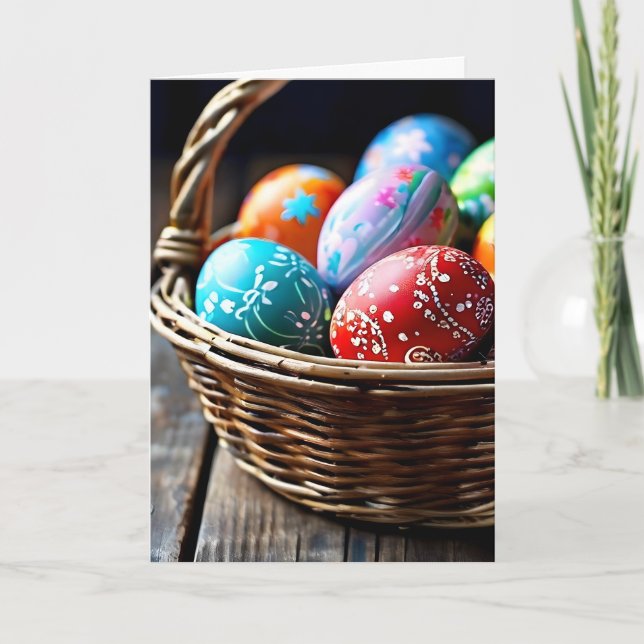 Close Up of Easter Basket Filled With Eggs Holiday Card (Front)