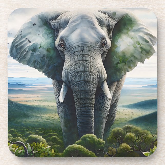 Close up of Elephant Face, Tusks, Trunk Coaster (Front)
