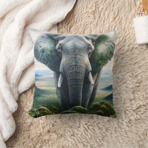 Close up of Elephant Face, Tusks, Trunk Cushion
