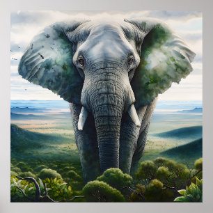 Close up of Elephant Face, Tusks, Trunk Poster