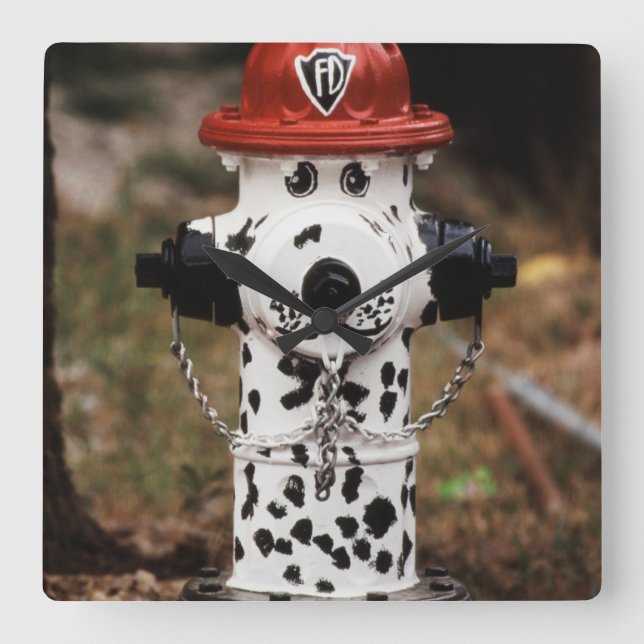 Close-Up of Fire Hydrant Square Wall Clock (Front)