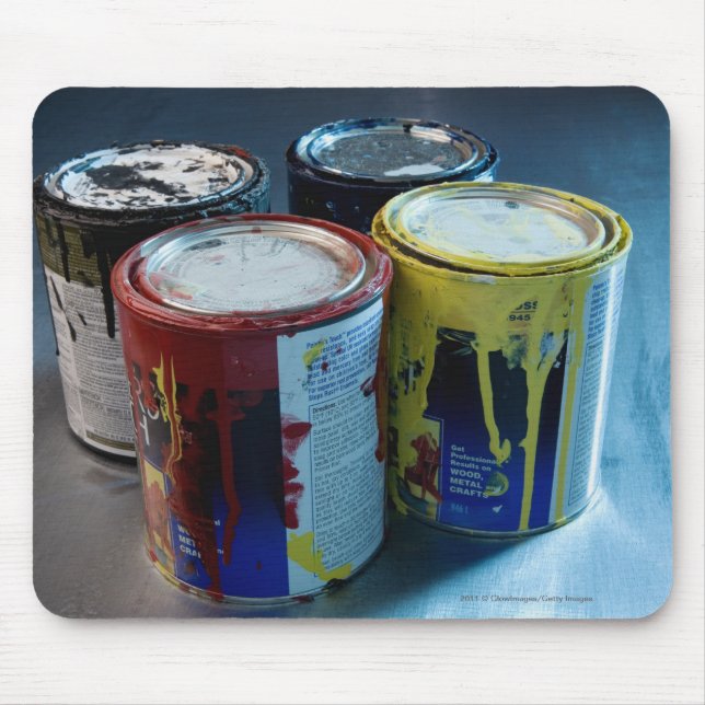 Close-up of four paint cans mouse pad (Front)