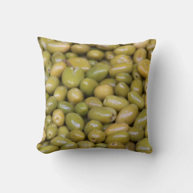 Close Up Of Green Olives Cushion (Front)