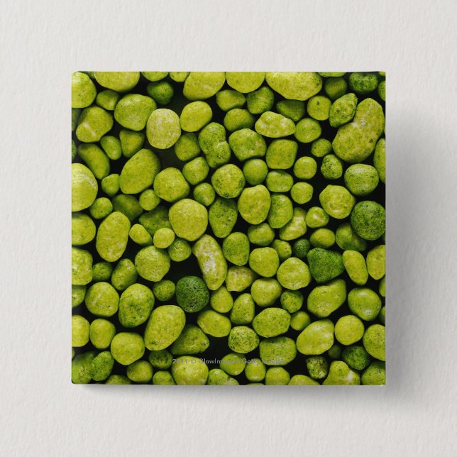 Close-up of green pebbles 15 cm square badge (Front)