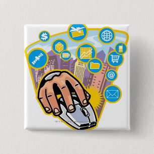 Close-up of hand on computer mouse 15 cm square badge