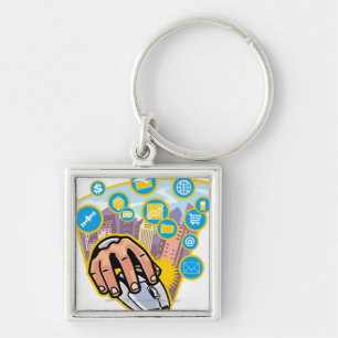Close-up of hand on computer mouse key ring