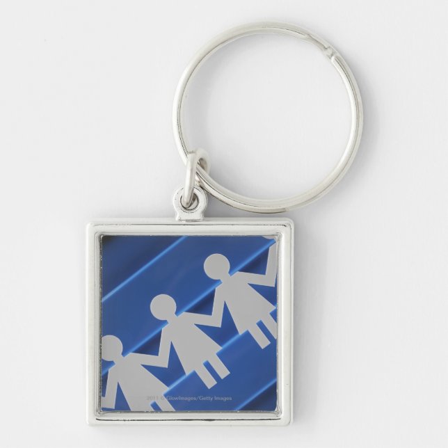 Close-up of paper chain dolls key ring (Front)