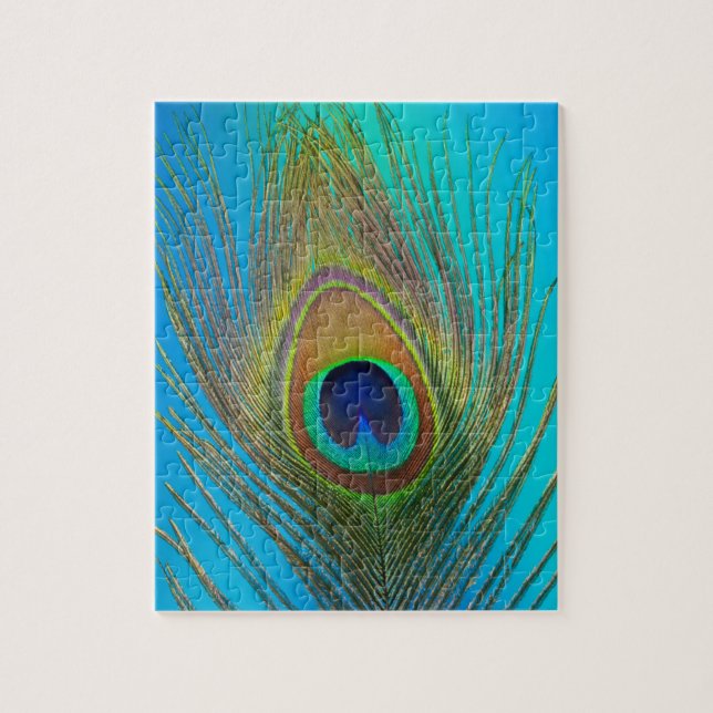 Close up of peacock feather jigsaw puzzle (Vertical)