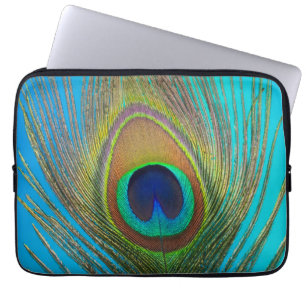 Close up of peacock feather laptop sleeve