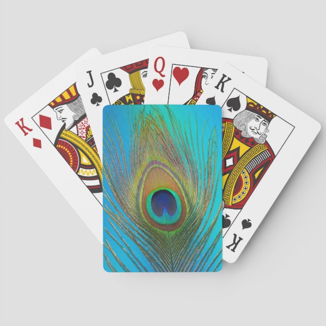 Close up of peacock feather playing cards (Back)