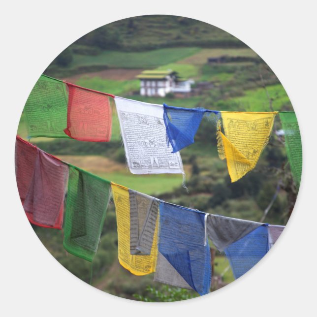 Close Up Of Prayer Flags Classic Round Sticker (Front)