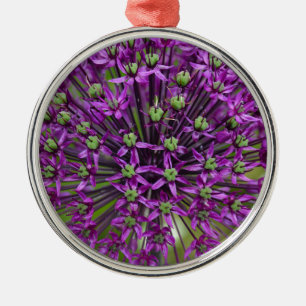 Close up of purple allium flower metal tree decoration