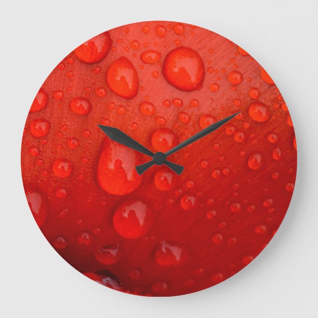 Close-up of raindrops on tulip petal large clock (Front)