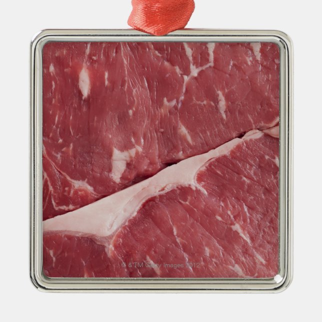 Close-up of raw steak metal tree decoration (Front)