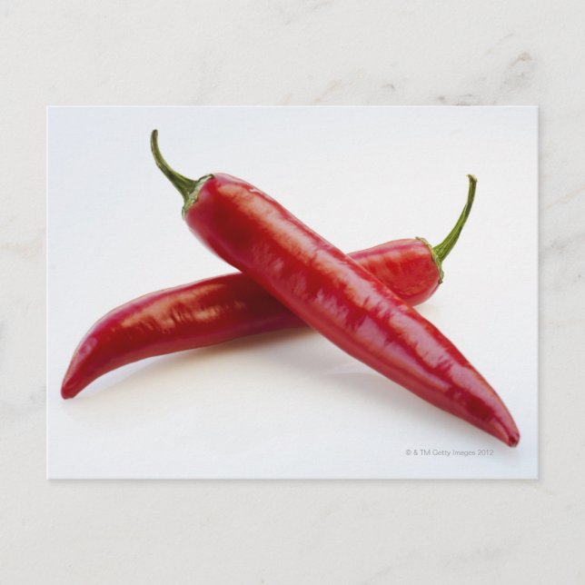 Close up of red chilli peppers on white postcard (Front)