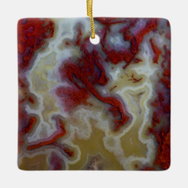 Close up of Red Moss Agate Slab Ceramic Ornament (Front)