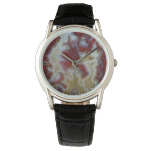 Close up of Red Moss Agate Slab Watch