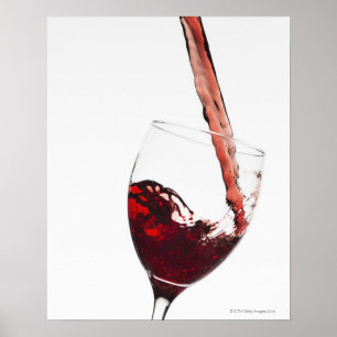 Close up of red wine being poured into glass on poster