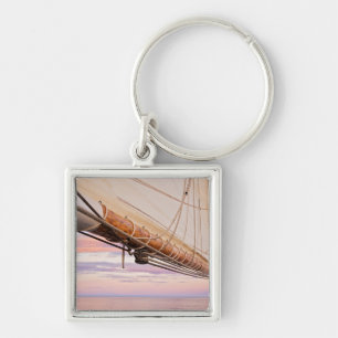 Close-Up Of Sail And Ropes Maine, Camden Key Ring